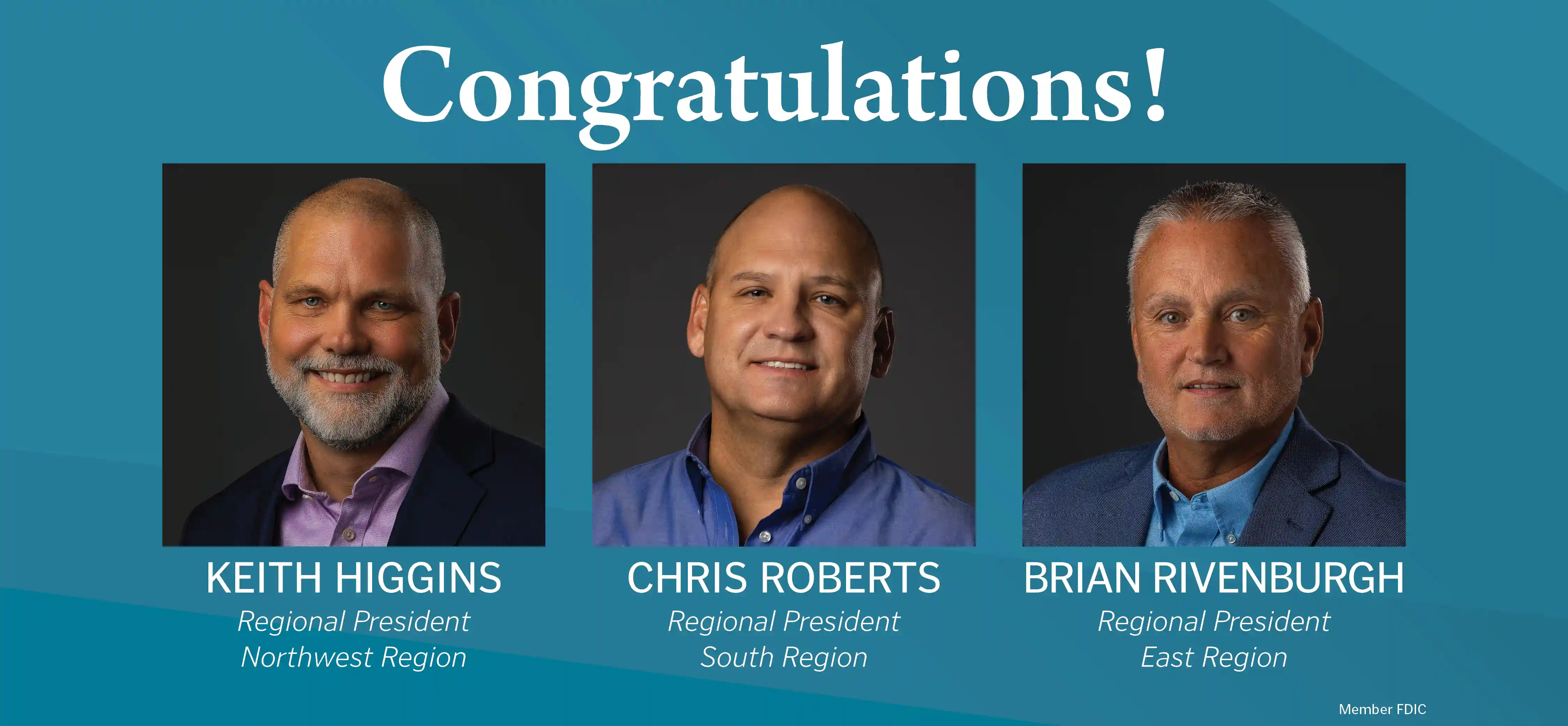 Southern Bank names Higgins, Roberts, and Rivenburgh as Regional Presidents